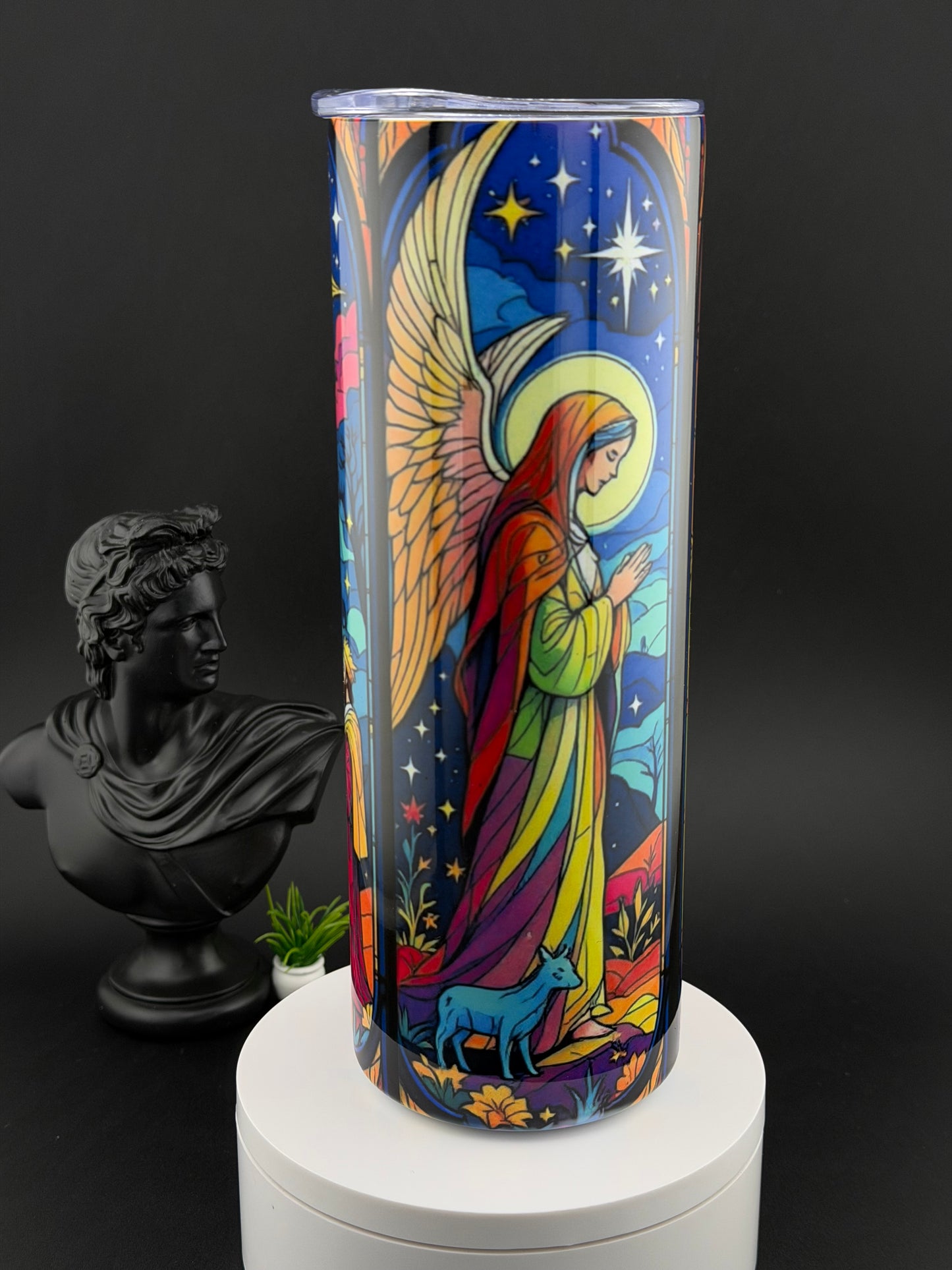 Nativity Scene tumbler, Baby Jesus in the manger