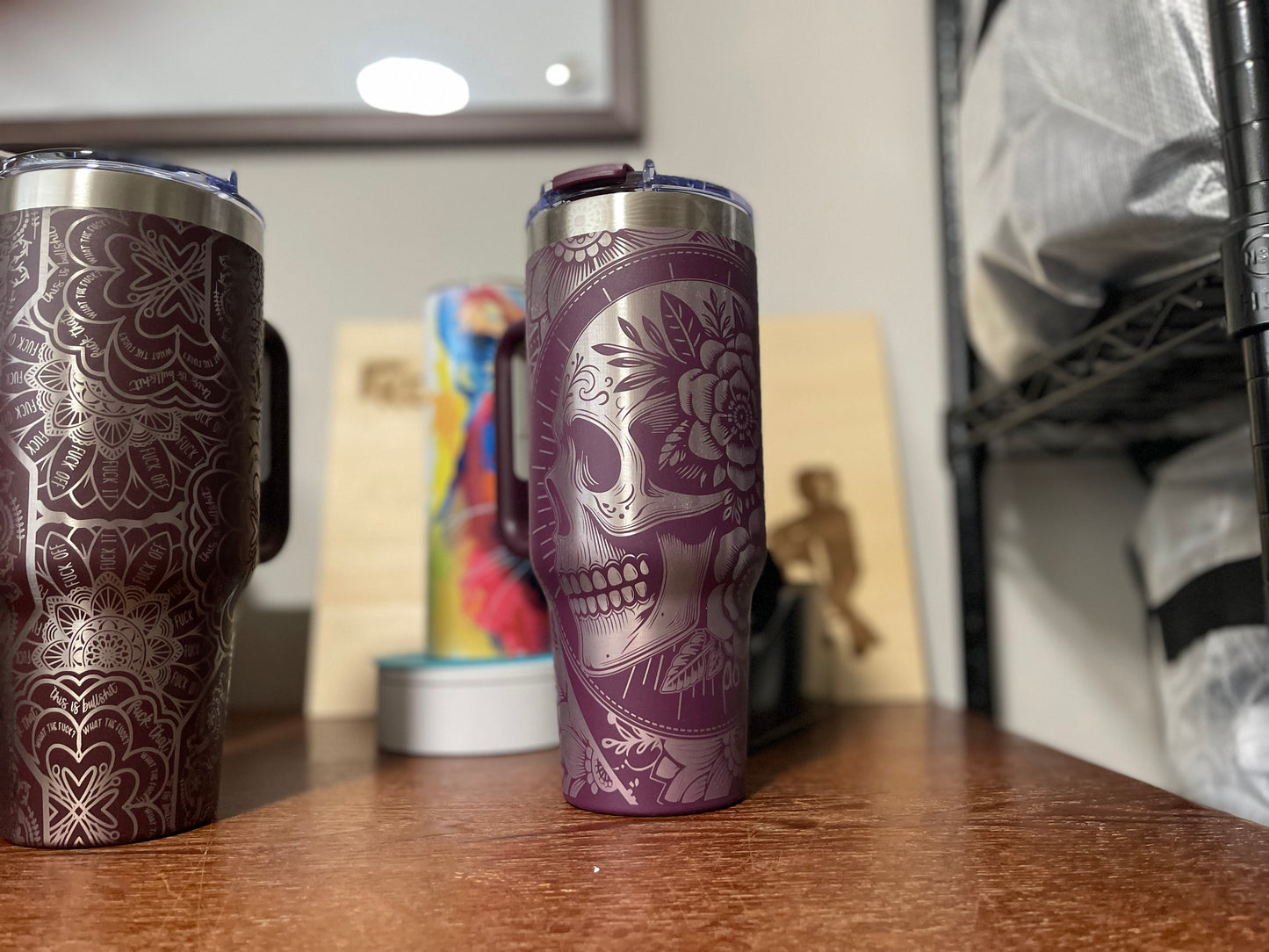 Laser Engraved tribal skull 40 oz tumbler