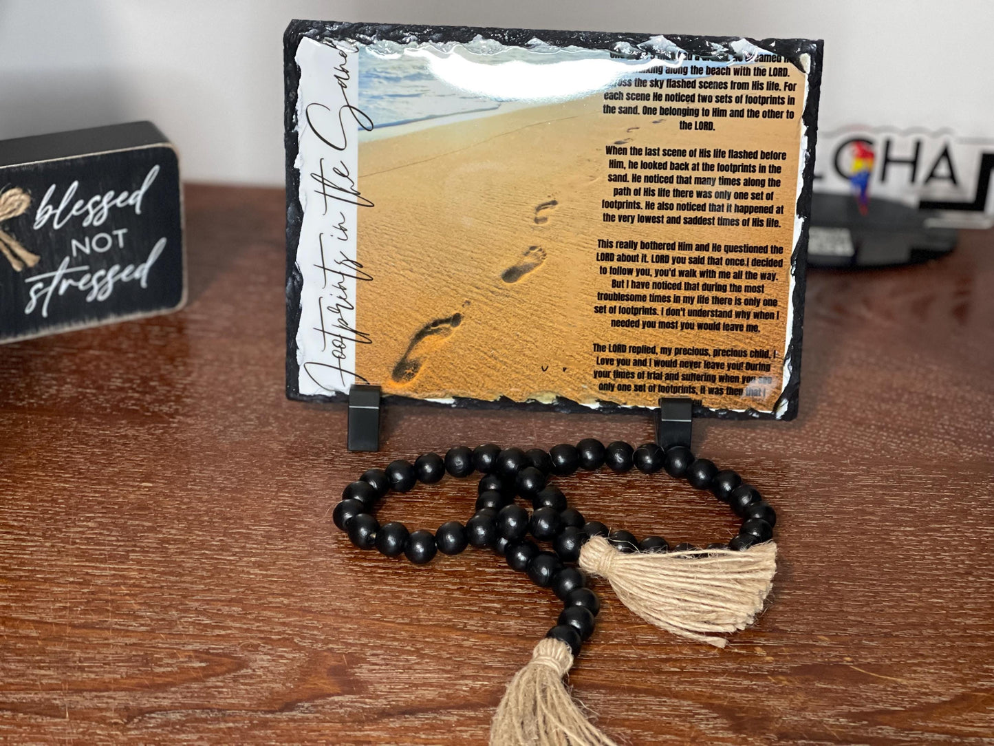 Personalized slate rock stone edge plaque picture frame gift with display holder, 7.9x 5.9 photo, photo on rock, custom photo.