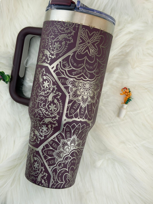 Laser Engraved mandala 40 oz tumbler