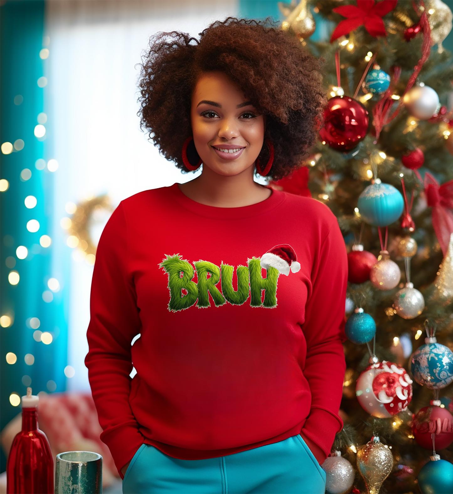 “Bruh” green furry christmas sweatshirts and hoodies