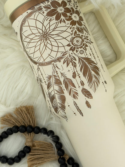 Dreamcatcher laser engrave 40 oz tumbler