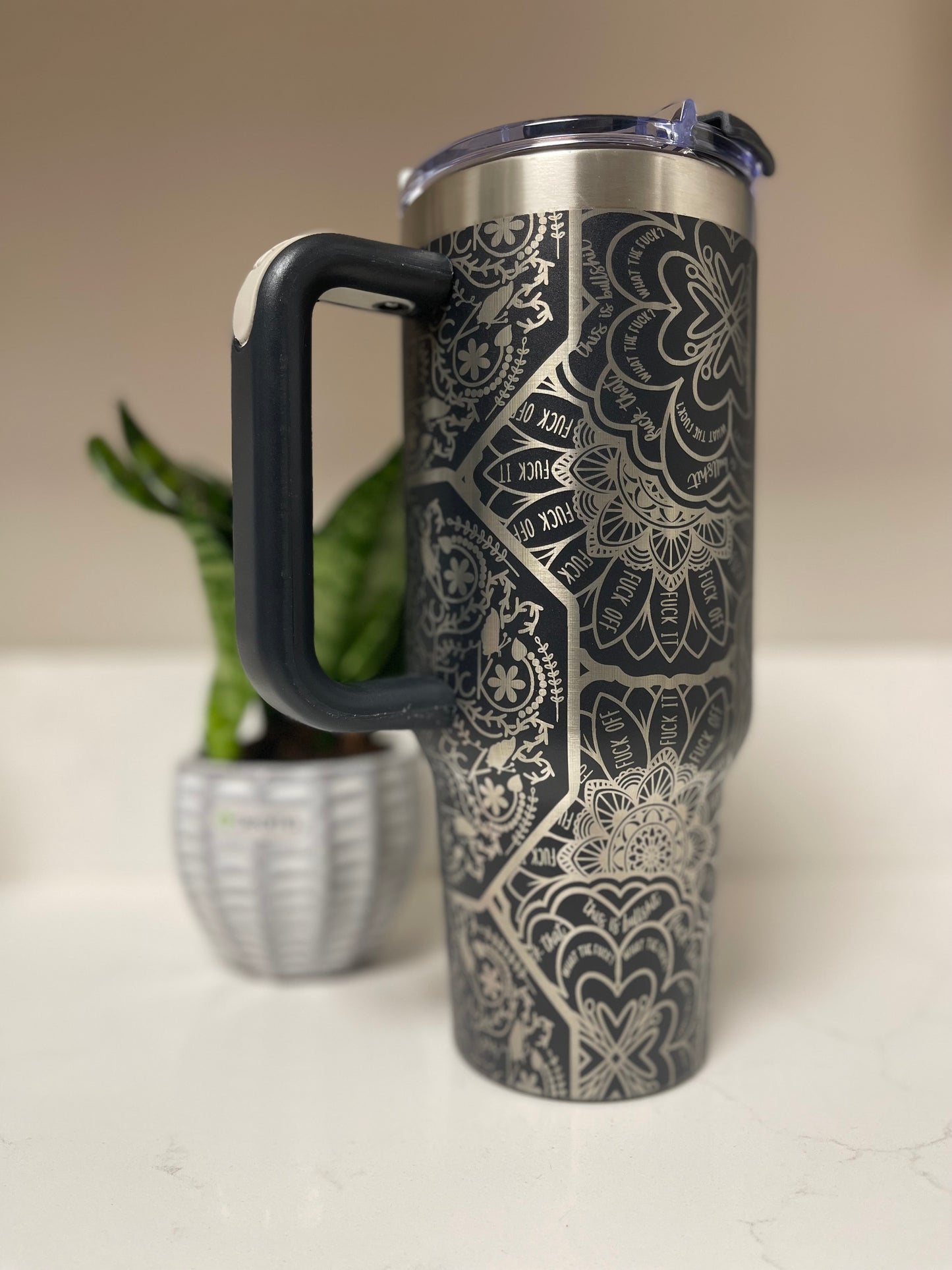 Laser Engraved mandala 40 oz tumbler
