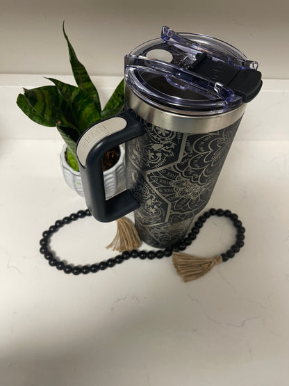 Laser Engraved mandala 40 oz tumbler