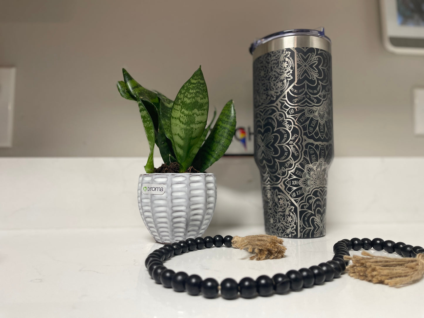 Laser Engraved mandala 40 oz tumbler