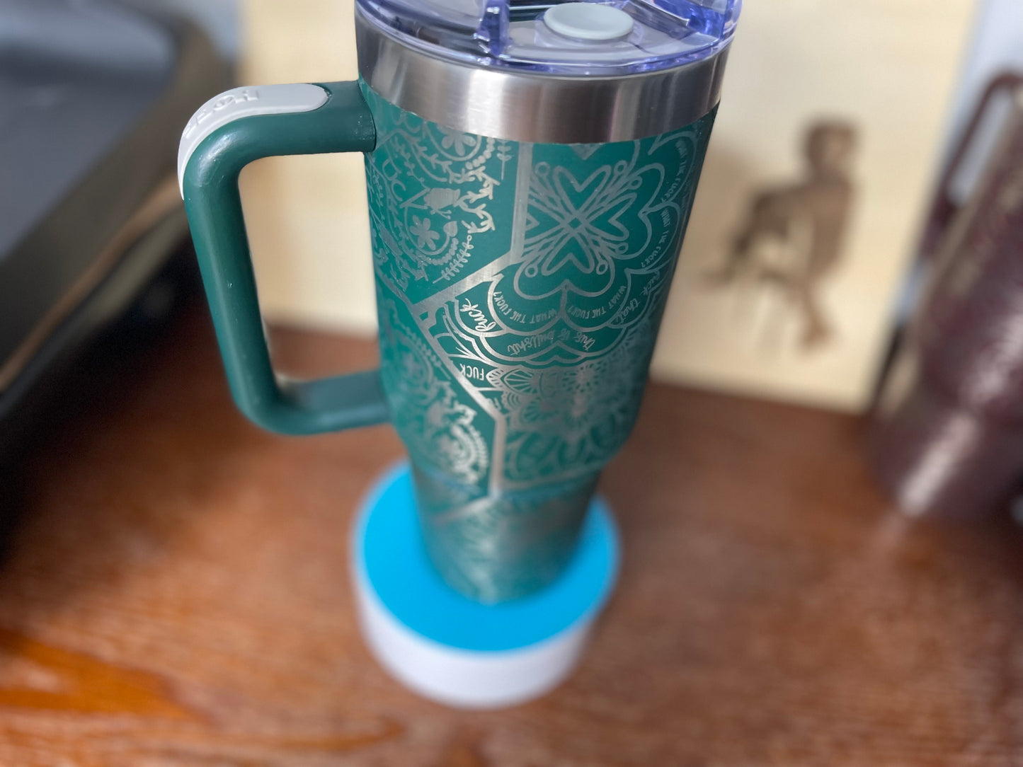 Laser Engraved mandala 40 oz tumbler