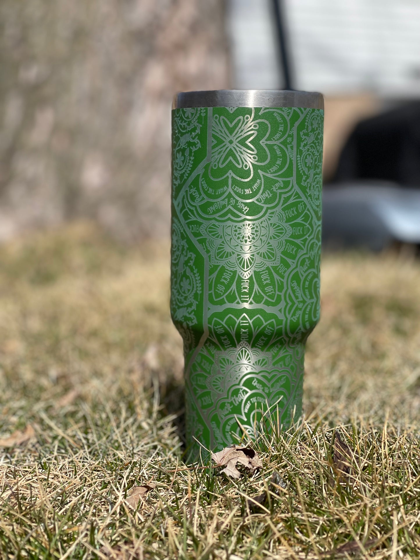 Laser Engraved mandala 40 oz tumbler