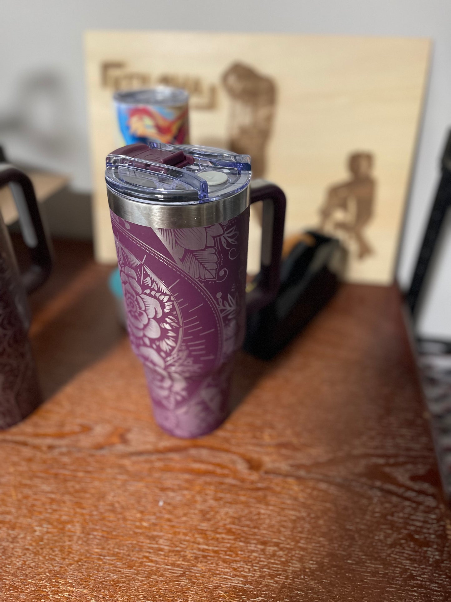 Laser Engraved tribal skull 40 oz tumbler