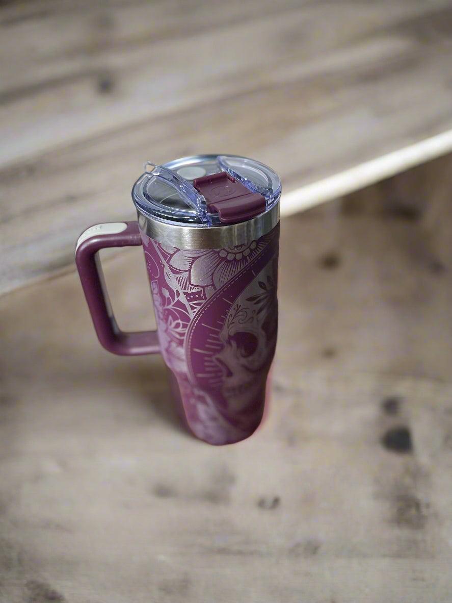 Laser Engraved tribal skull 40 oz tumbler