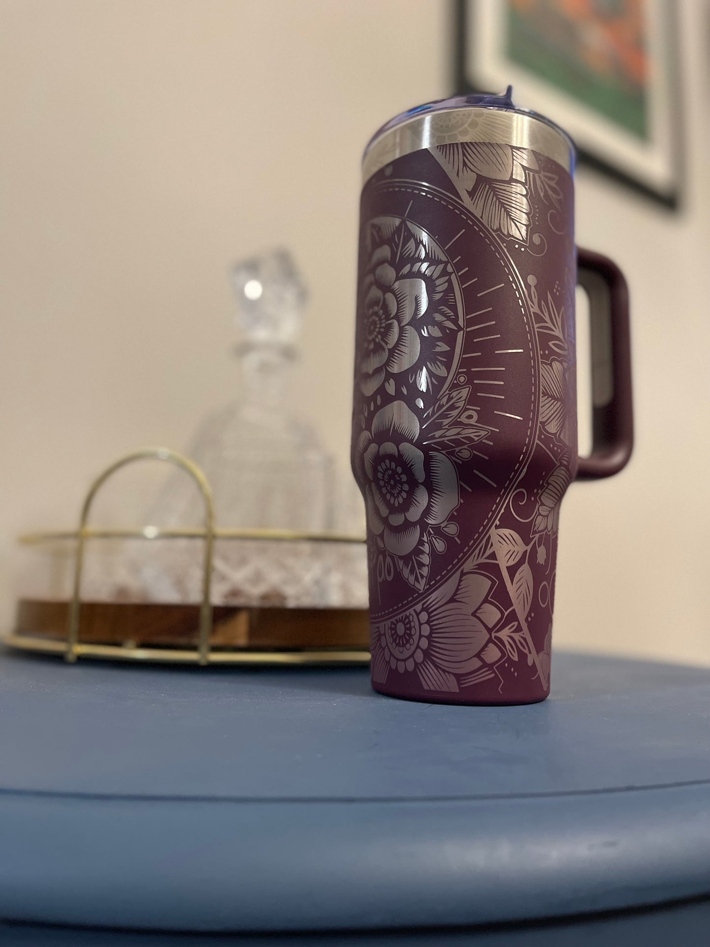 Laser Engraved tribal skull 40 oz tumbler