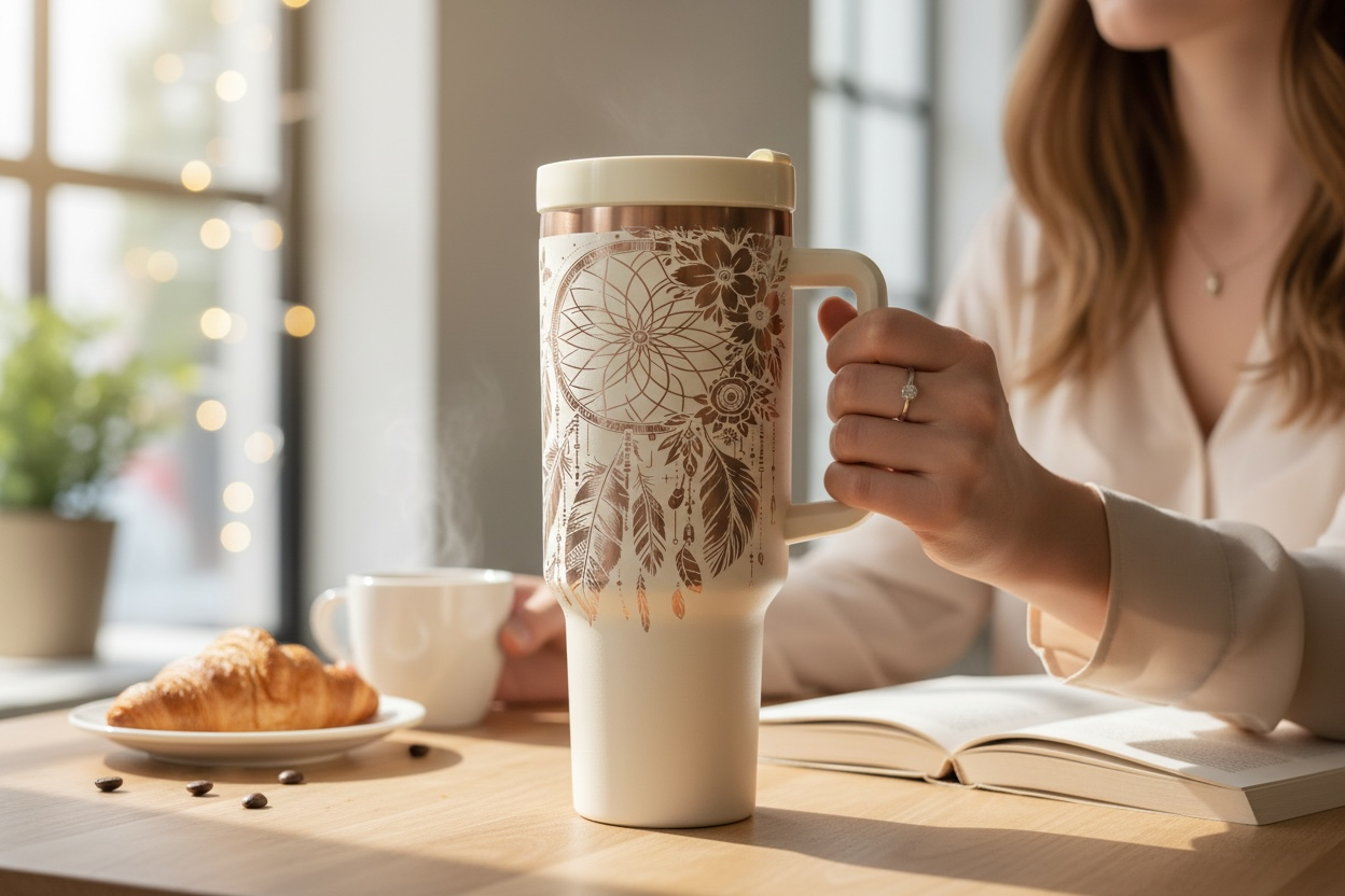 Dreamcatcher laser engrave 40 oz tumbler