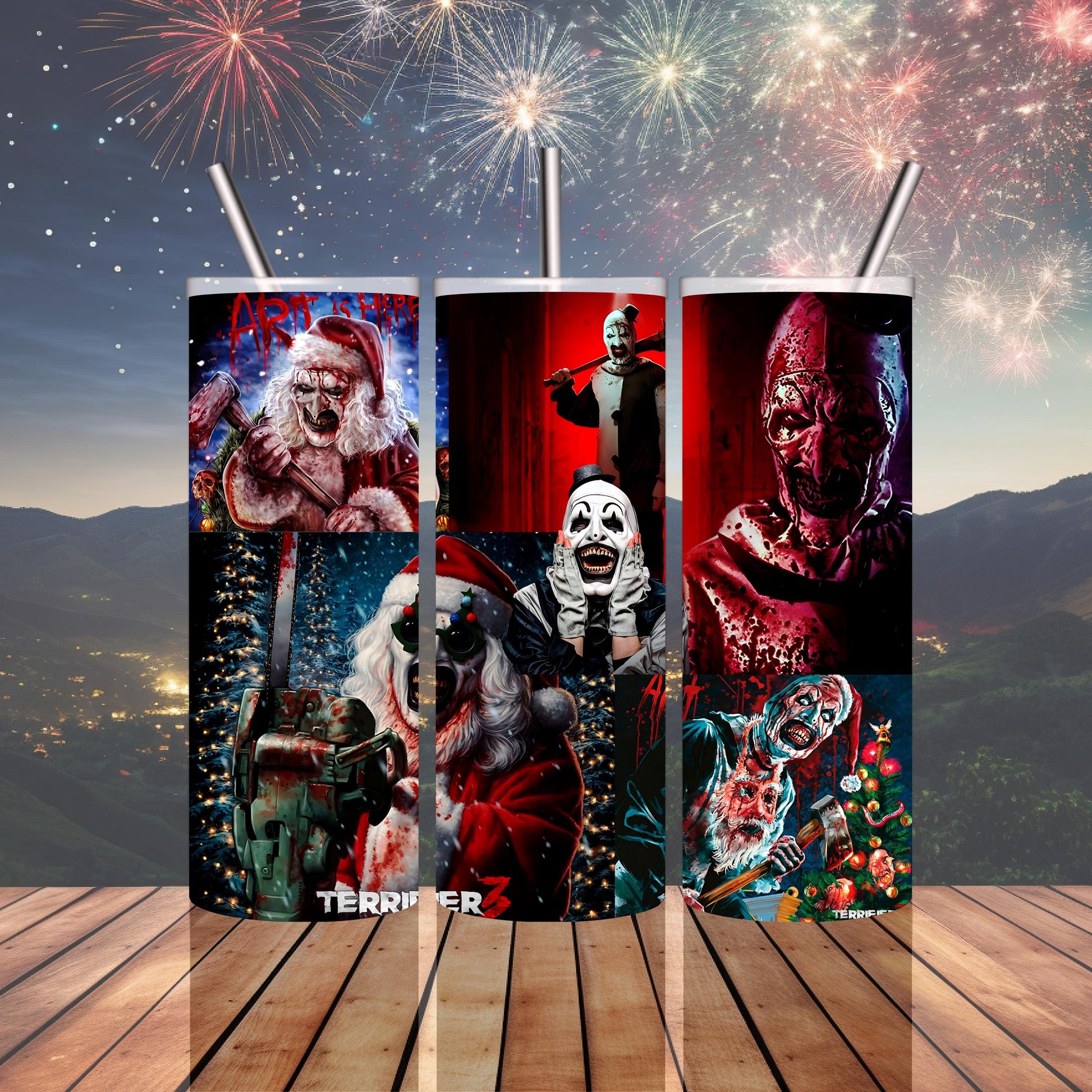 Scary Christmas tumbler. Killer Christmas Terrifier tumbler. Tis The scary season for giving, Xmas Gift