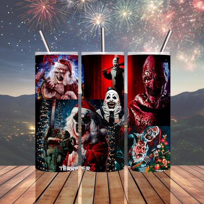 Scary Christmas tumbler. Killer Christmas Terrifier tumbler. Tis The scary season for giving, Xmas Gift