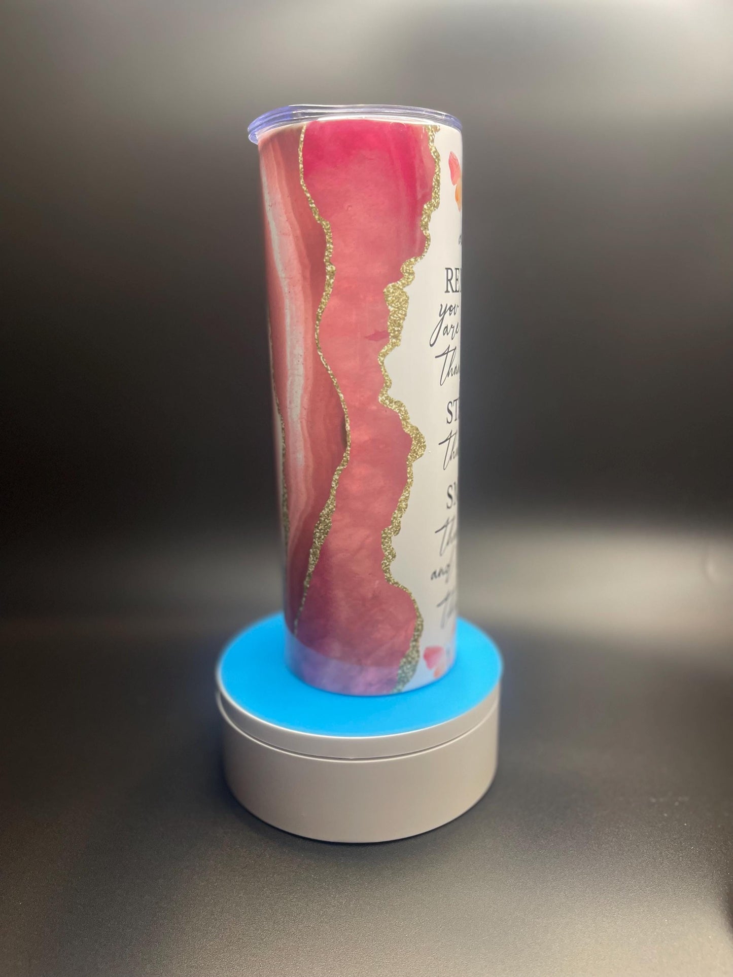 Side view of the Bravery motivational/ inspirational tumbler