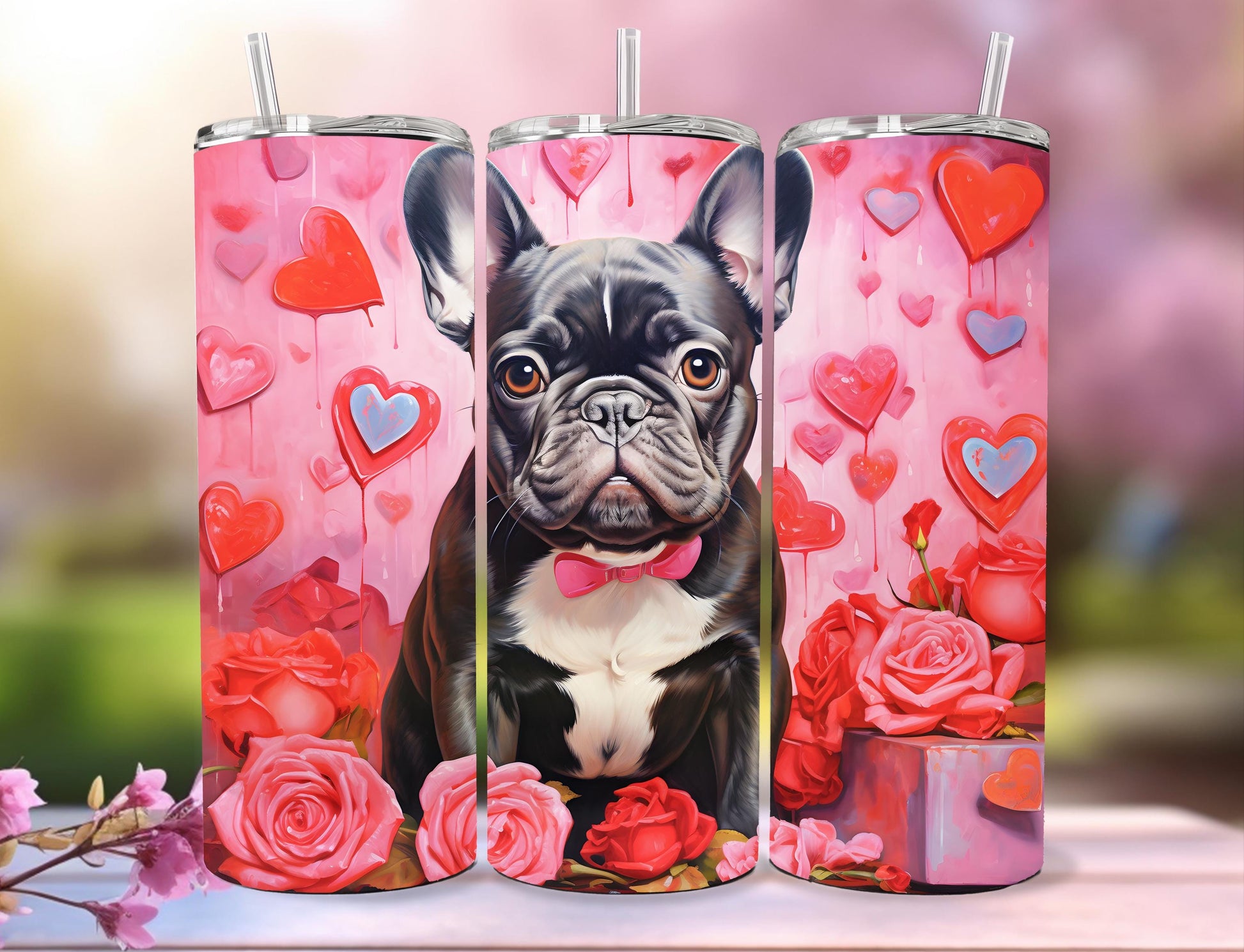 Valentines day 20 oz, 30oz or 40oz tumblers, Cute pet valentine design tumblers, cupid mugs, love bug, puppy lovers, cat mom, wife Vday gift