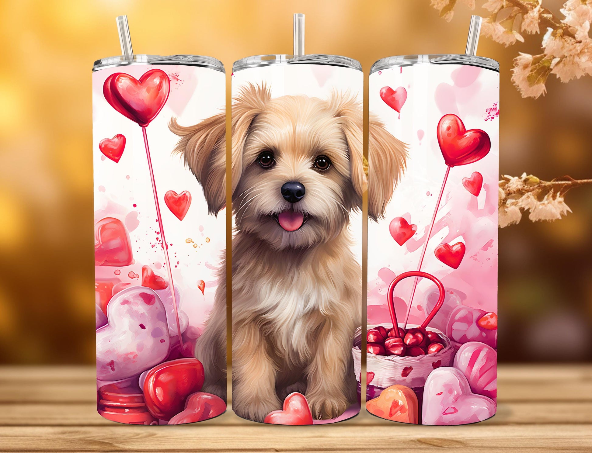 Valentines day 20 oz, 30oz or 40oz tumblers, Cute pet valentine design tumblers, cupid mugs, love bug, puppy lovers, cat mom, wife Vday gift