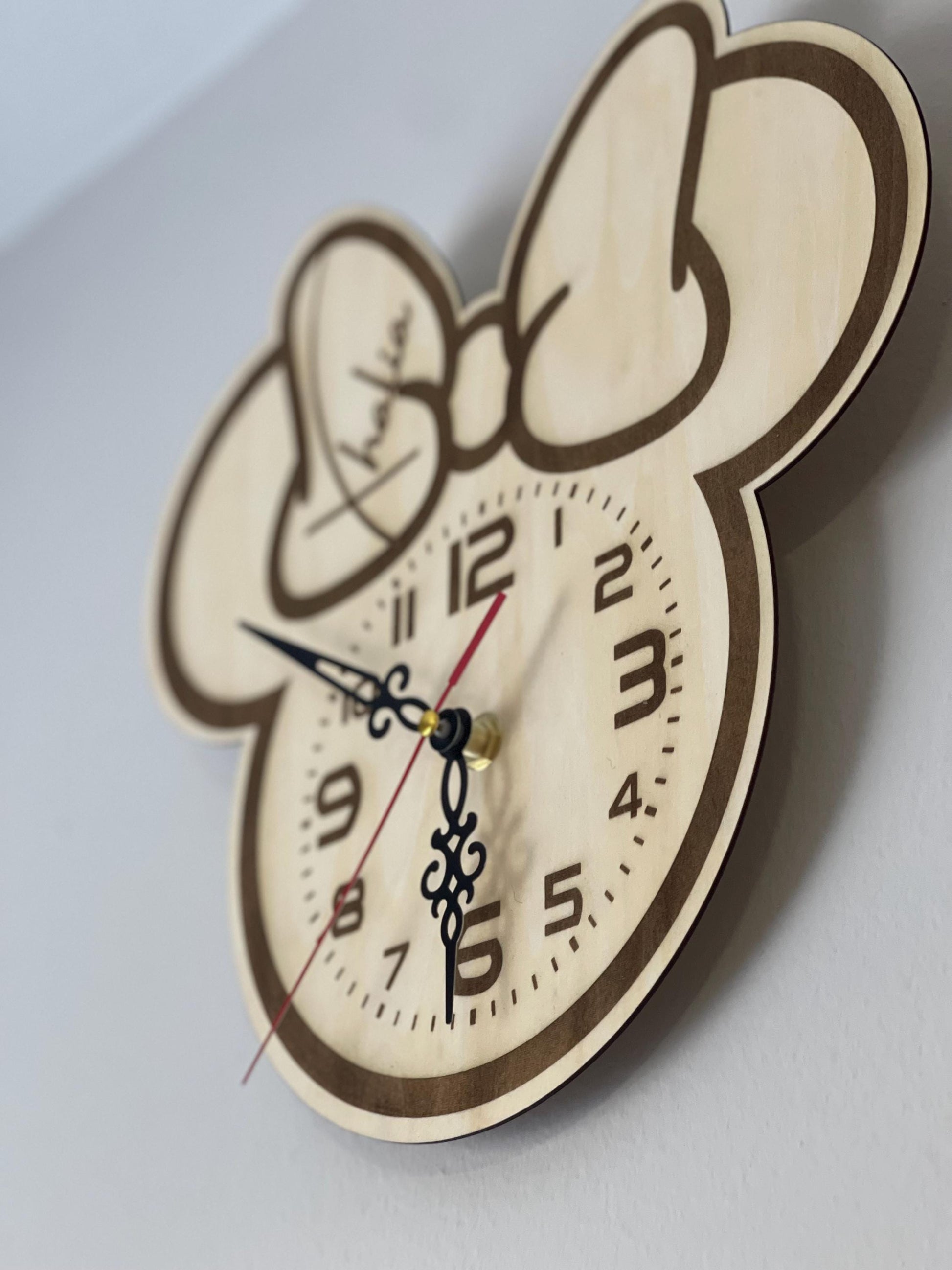 Custom engraved kids wall clock, wall decor kids room, Minnie Bow clock, encourage kids to learn to tell time, customize with name in bow