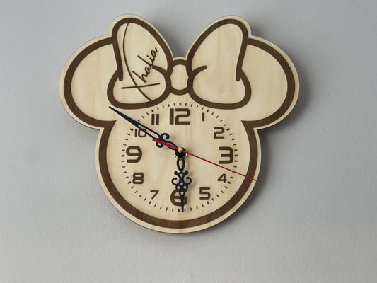 Custom engraved kids wall clock, wall decor kids room, Minnie Bow clock, encourage kids to learn to tell time, customize with name in bow