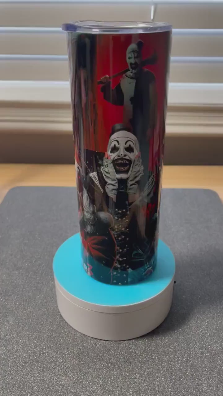 Scary Christmas tumbler. Killer Christmas Terrifier tumbler. Tis The scary season for giving, Xmas Gift