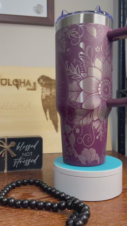 Laser Engraved tribal skull 40 oz tumbler